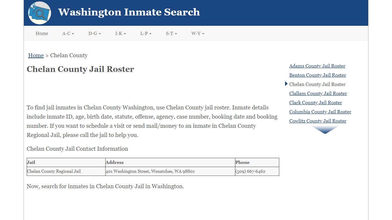 Chelan County Jail Roster - Washington Inmate Search